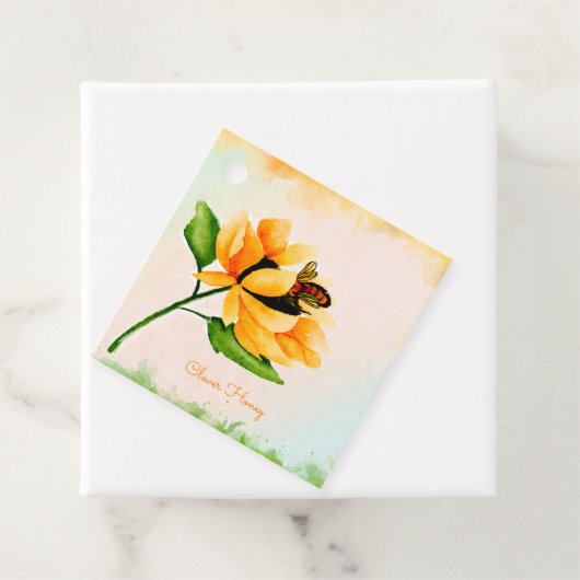 ビーとヒマワリの水彩メッセージカード フェイバータグ (インサイチュ)