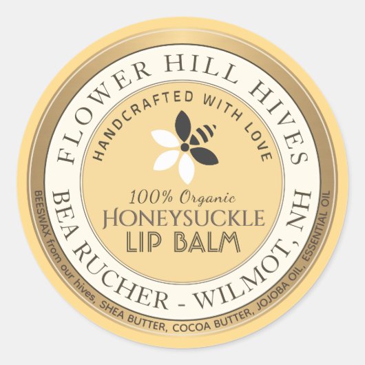 ビーと花のロゴビーズワックスリップバールラベル ラウンドシール (正面)