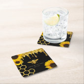 ビーのロゴとヒマワリ スクエアペーパーコースター (インサイチュ)