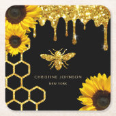 ビーのロゴとヒマワリ スクエアペーパーコースター (正面)