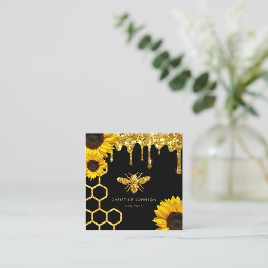 ビーのロゴとヒマワリ スクエア名刺 (スタンド正面)