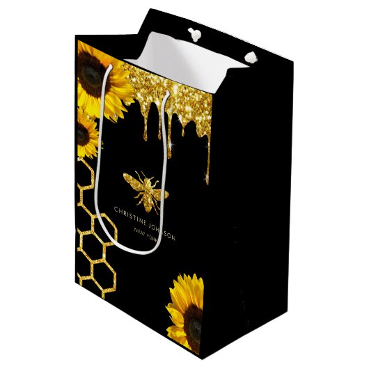 ビーのロゴとヒマワリ ミディアムペーパーバッグ (正面アングル)