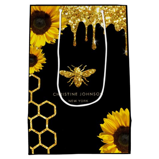 ビーのロゴとヒマワリ ミディアムペーパーバッグ (裏面)