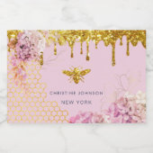 ビーのロゴとピンクのあじさい酒のボトルラベル リキュールボトルラベル (シングルラベル)