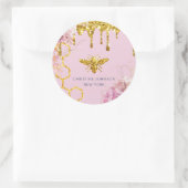 ビーのロゴとピンクアジサイクラシックラウンドステッカー ラウンドシール (バッグ)