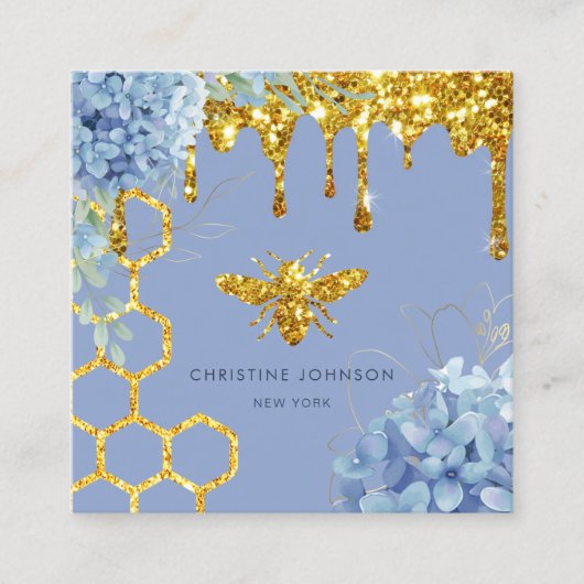 ビーのロゴと青あじさいスクエア名刺 スクエア名刺 (正面)