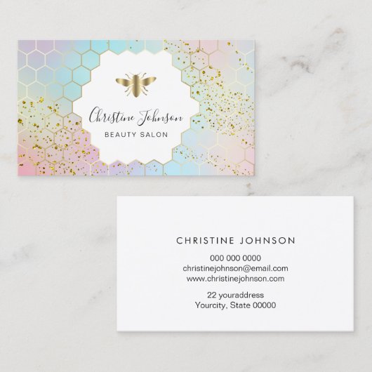 ビーのロゴフェイクをグリッターパステル色ハニカム 名刺 (正面/裏面)