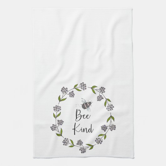 ビーの種類のリース紫色の花 キッチンタオル (縦)