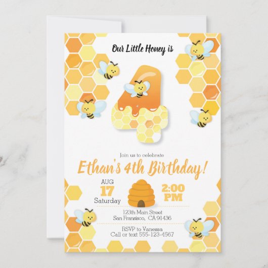 ビーの誕生日，ビーの招待状, 4歳の誕生日 招待状 (正面)