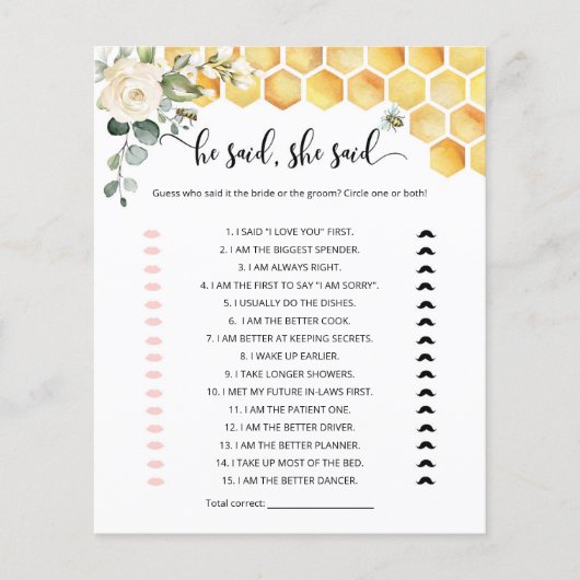 ビーは彼女はブライダルシャワーゲームと言った (正面)