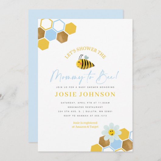 ビーをテーマにしたベビーシャワー招待状 招待状 (正面/裏面)