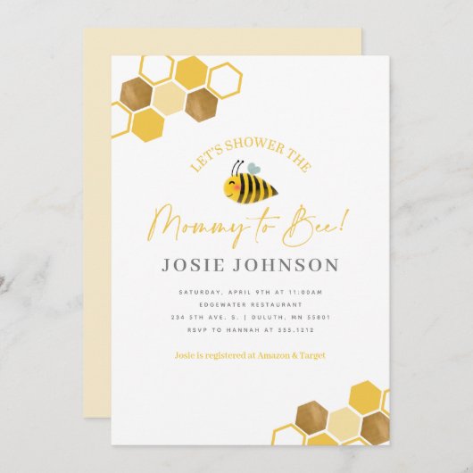 ビーをテーマにしたベビーシャワー招待状 招待状 (正面/裏面)