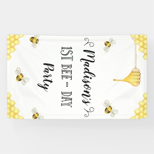 ビーをテーマにした初のビーデー誕生日バナー 横断幕 (横)