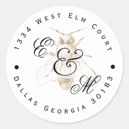 ビーをテーマにした差出人住所 ラウンドシール (正面)