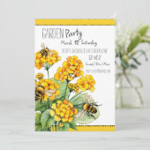 ビーをテーマにした庭パーティーと黄色い花 招待状 (スタンド正面)