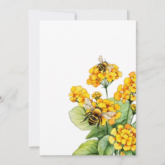 ビーをテーマにした庭パーティーと黄色い花 招待状 (裏面)