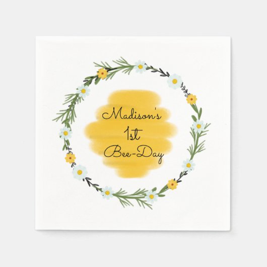 ビーをテーマにした誕生日パーティナプキンス | ビーデー スタンダードカクテルナプキン (正面)