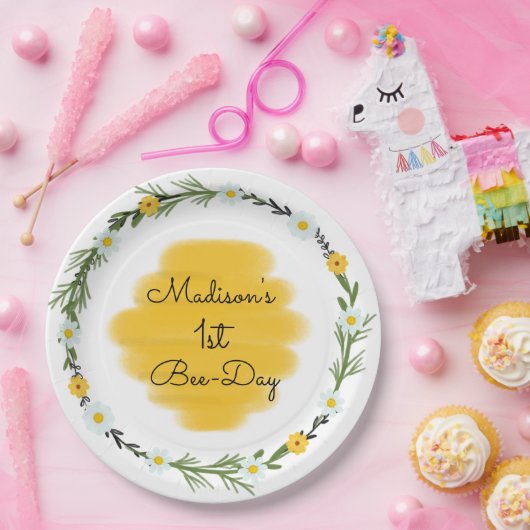ビーをテーマにした1歳の誕生日パーティープレート|ビー·デイ ペーパープレート (パーティー)