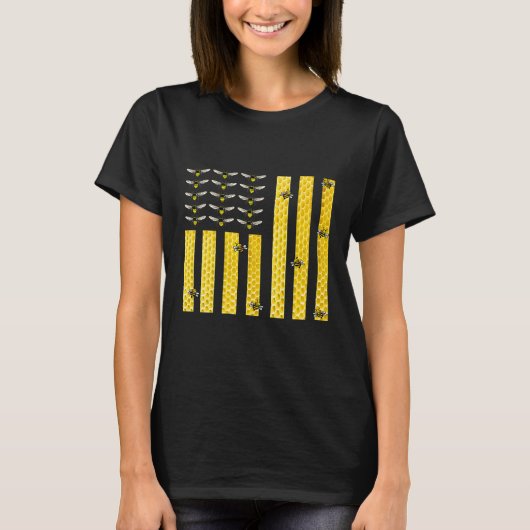ビーアメリカ国旗レトロスタイル気候フラワー1 Tシャツ (正面)