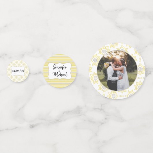 ビーイエローとグレーの幾何学的カスタム コンフェッティ (正面)