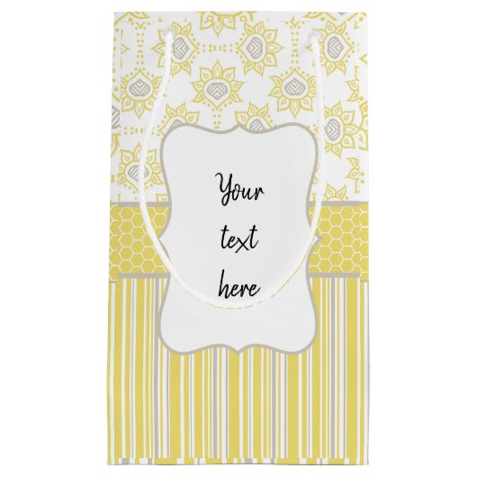 ビーイエローとグレーの幾何学的カスタム スモールペーパーバッグ (正面)