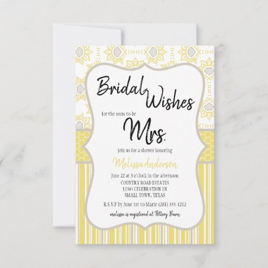 ビーイエローとグレーの幾何学的ブライダルシャワー (正面)