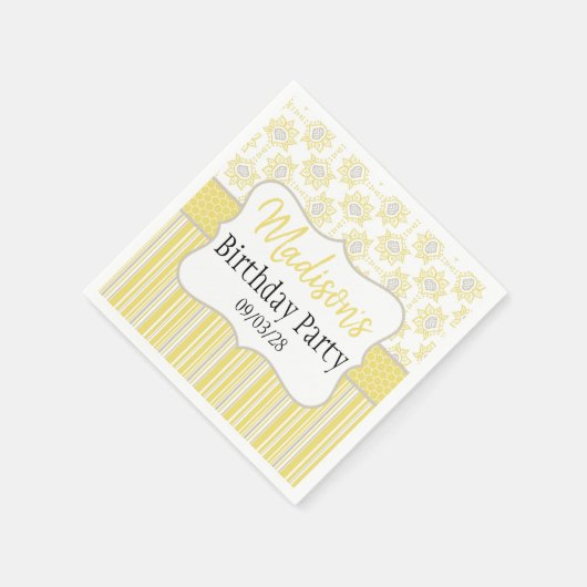 ビーイエローとグレーの幾何学的 スタンダードカクテルナプキン (角)