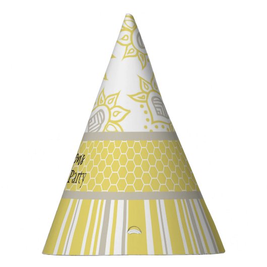 ビーイエローとグレーの幾何学的 パーティーハット (右)