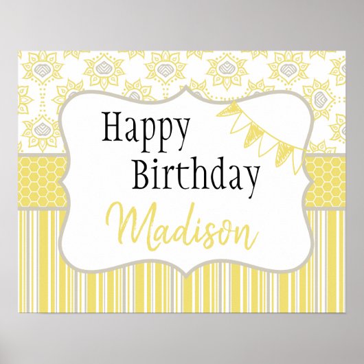 ビーイエローとグレーの幾何学的 ポスター (正面)