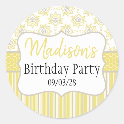 ビーイエローとグレーの幾何学的 ラウンドシール (正面)