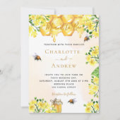 ビーイエロー花模様ハニカムサマー結婚ズ 招待状 (正面)