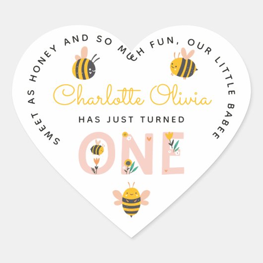 ビーイエロー&ピンクフローラワンベビー1歳 ハートシール (正面)