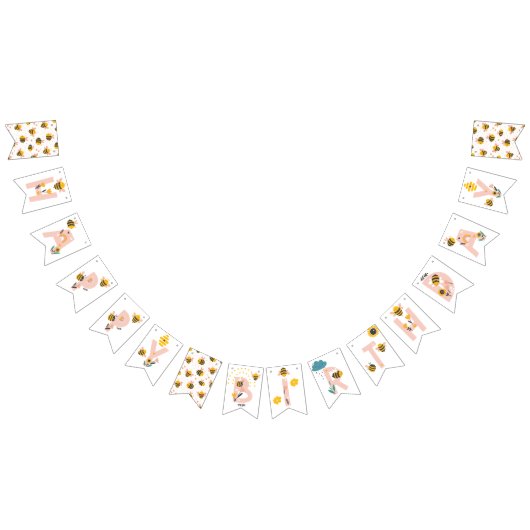 ビーイエロー&ピンクフローラワンベビー1歳 バンティングフラッグ (全)