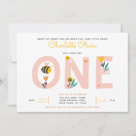 ビーイエロー&ピンクフローラワンベビー1歳 招待状