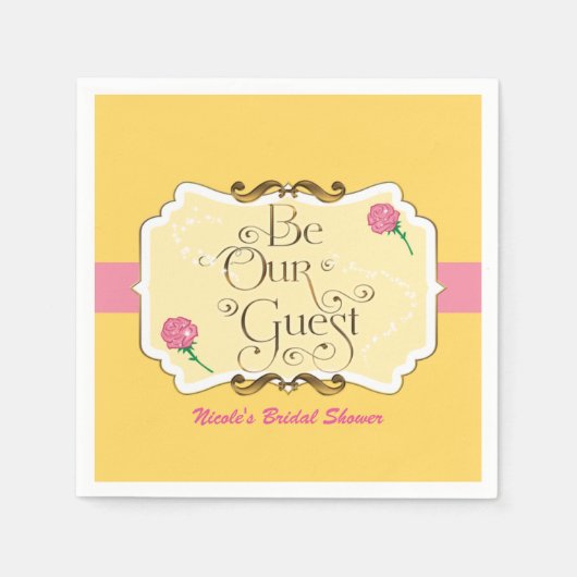 ビーウアゲストイエロー&ピンクローズプリンセスパーティー スタンダードカクテルナプキン (正面)