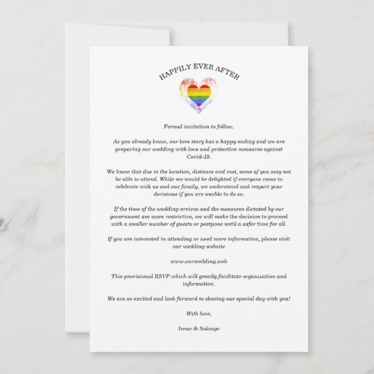 ビーウアゲストプライドレインボーハートレズビアンゲイ写真 セーブザデート (裏面)