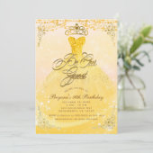 ビーウアゲストプリンセスイエロー&金ゴールドスウィート16パーティー 招待状 (スタンド正面)