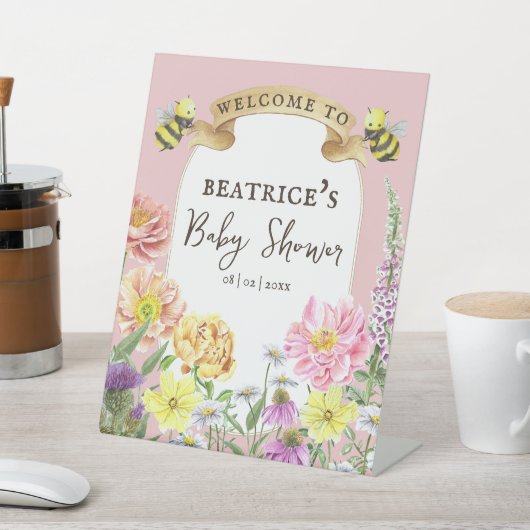 ビーエレガントとワイルドフラワーの赤ちゃんシャワーへようこそ 台座サイン (インサイチュ)