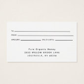 ビーエレガントギフトカード付きハネコブ (裏面)