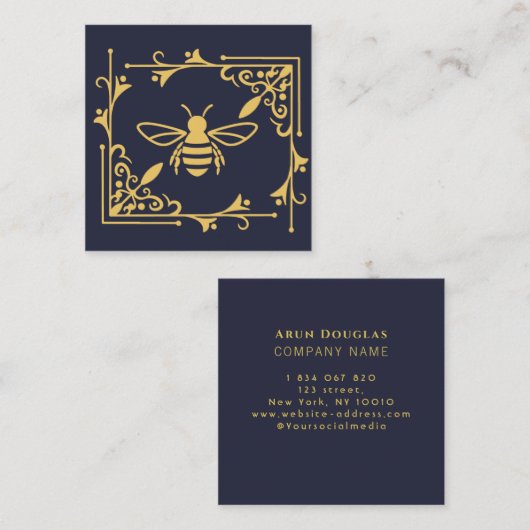 ビーエレガントロゴビー養蜂ネイビーブルー スクエア名刺 (正面/裏面)