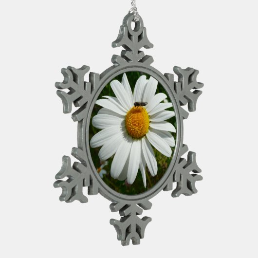 ビーオンデイジーアラスカ夏の自然写真 スノーフレークピューターオーナメント (左)