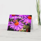 ビーオンパープルアスター花パーソナライズされた誕生日  カード (正面)