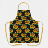 ビーオンヒマワリ花柄デザインブラック エプロン (正面)