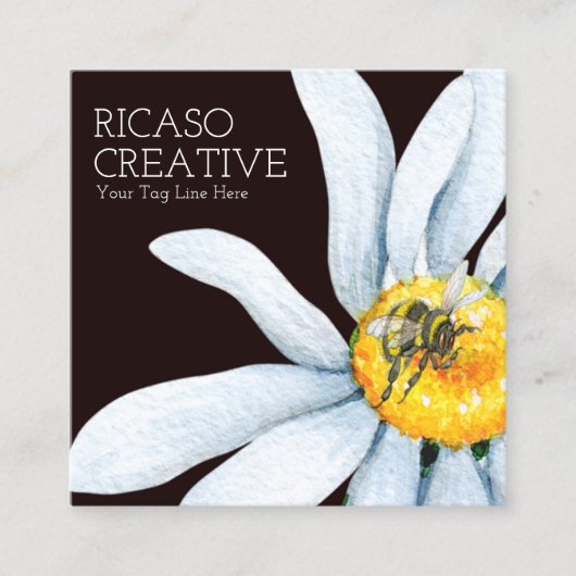 ビーオンフラワーカスタムパーソナライズされた水彩 スクエア名刺 (正面)