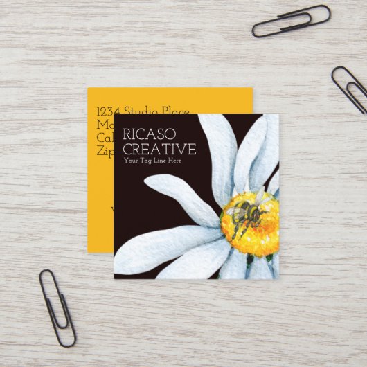 ビーオンフラワーカスタムパーソナライズされた水彩 スクエア名刺 (正面/裏面インサイチュ)