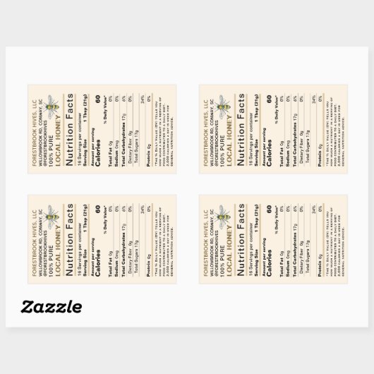 ビーカスタム金ゴールド付き大型ハチミツ栄養ラベル 長方形シール (シート)