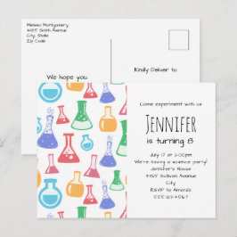 ビーカラフルカーとフラスコ科学パターン インビテーションポストカード