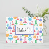 ビーカラフルカーとフラスコ科学パターン サンキューカード (スタンド正面)