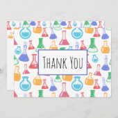 ビーカラフルカーとフラスコ科学パターン サンキューカード (正面/裏面)