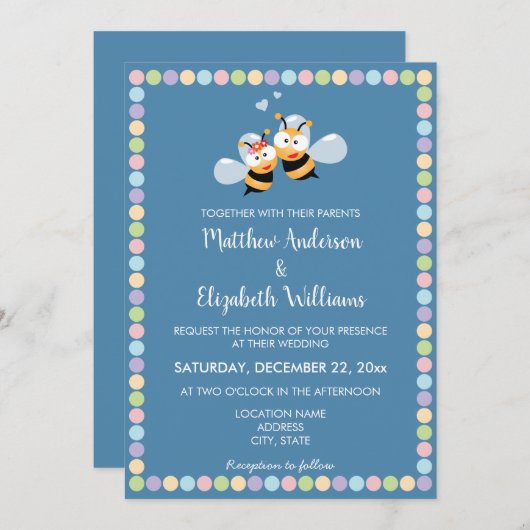 ビーカラフルズのおすすめ結婚で可愛い 招待状 (正面/裏面)